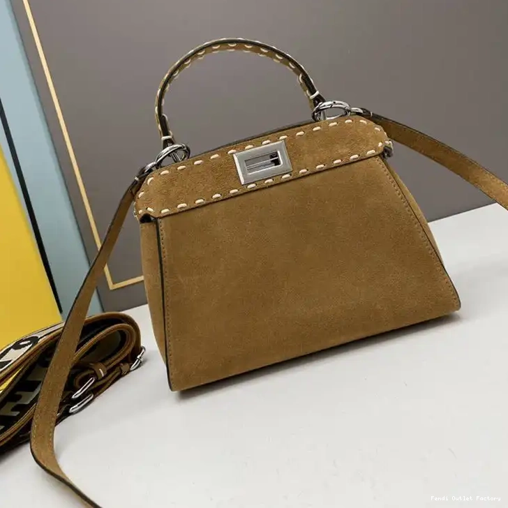 Affordable HOT Brown Suede Fendi Bag Iconic Stitching Peekaboo In Mini 0522